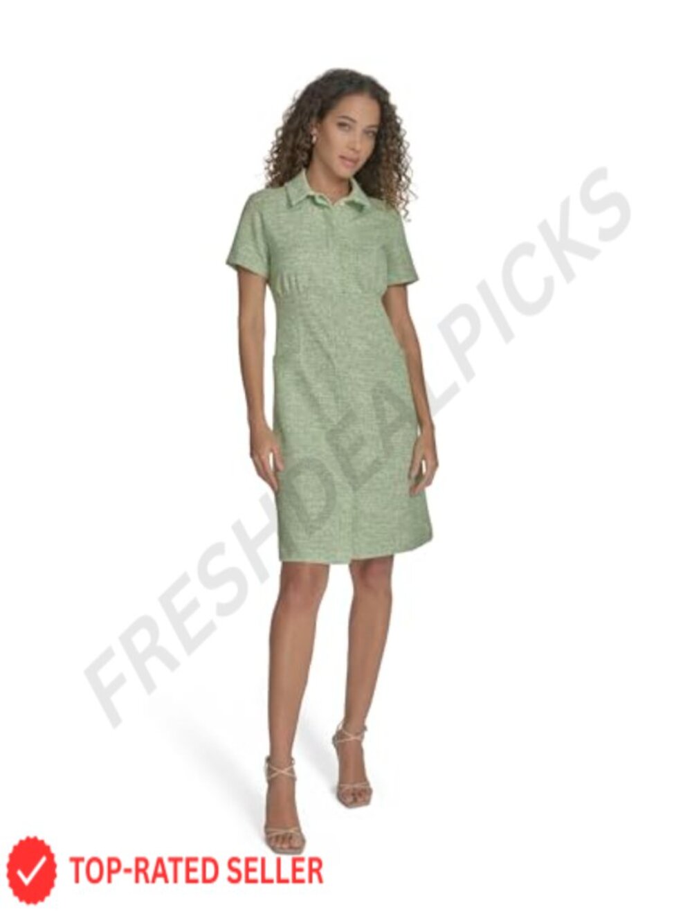 Calvin Klein Tweed Short Sleeve Collared Knee Length Shift Shirtdress